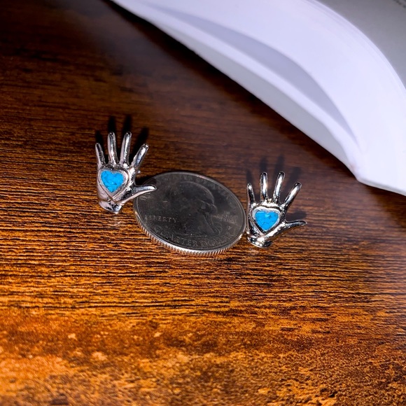 Turquoise Heart Hand Studs - Picture 2 of 5